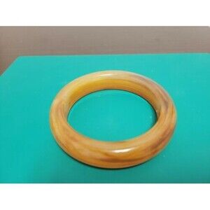 Vintage Lucite Tan Honey Brown Swirl Marbled Bangle Bracelet Plastic Stunning